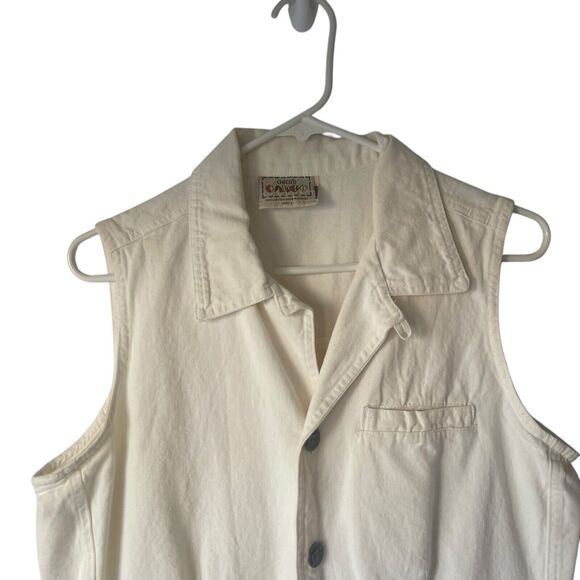 Chico's Cargo Vintage Size 1 Medium White Cotton Boho Tropical‎ Outdoor Vest - Picture 2 of 9
